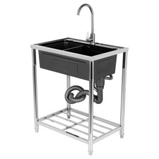 Freestanding Sink Adjustable Stand Laundry Sink Set with Cold  Hot Water Faucet