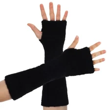 Fur Arm Warmers Y2k for Women Girls, Harajuku Black Long Fingerless Arm 