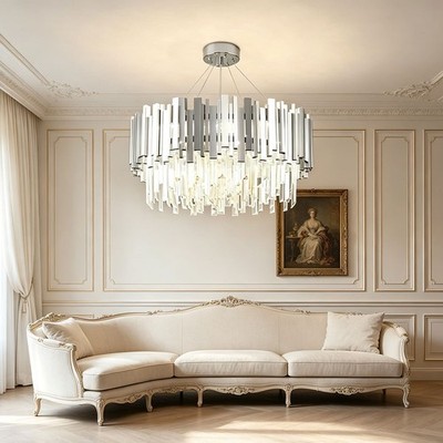 55cm Silver Metal Classic Crystal Ceiling Chandelier E14 Home Indoor Lighting