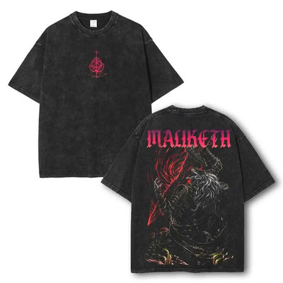 Maliketh Dark Fantasy Graphic T-Shirt Acid Wash Gothic Streetwear Tee