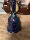 Vtg Fenton Bell Cobalt Blue Carnival Glass Garden Of Eden Adam & Eve