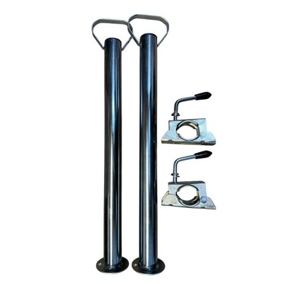 2 Anhängerstützen Abstellstützen 600 mm mit 2 Klemmschellen Anhänger Trailer SET