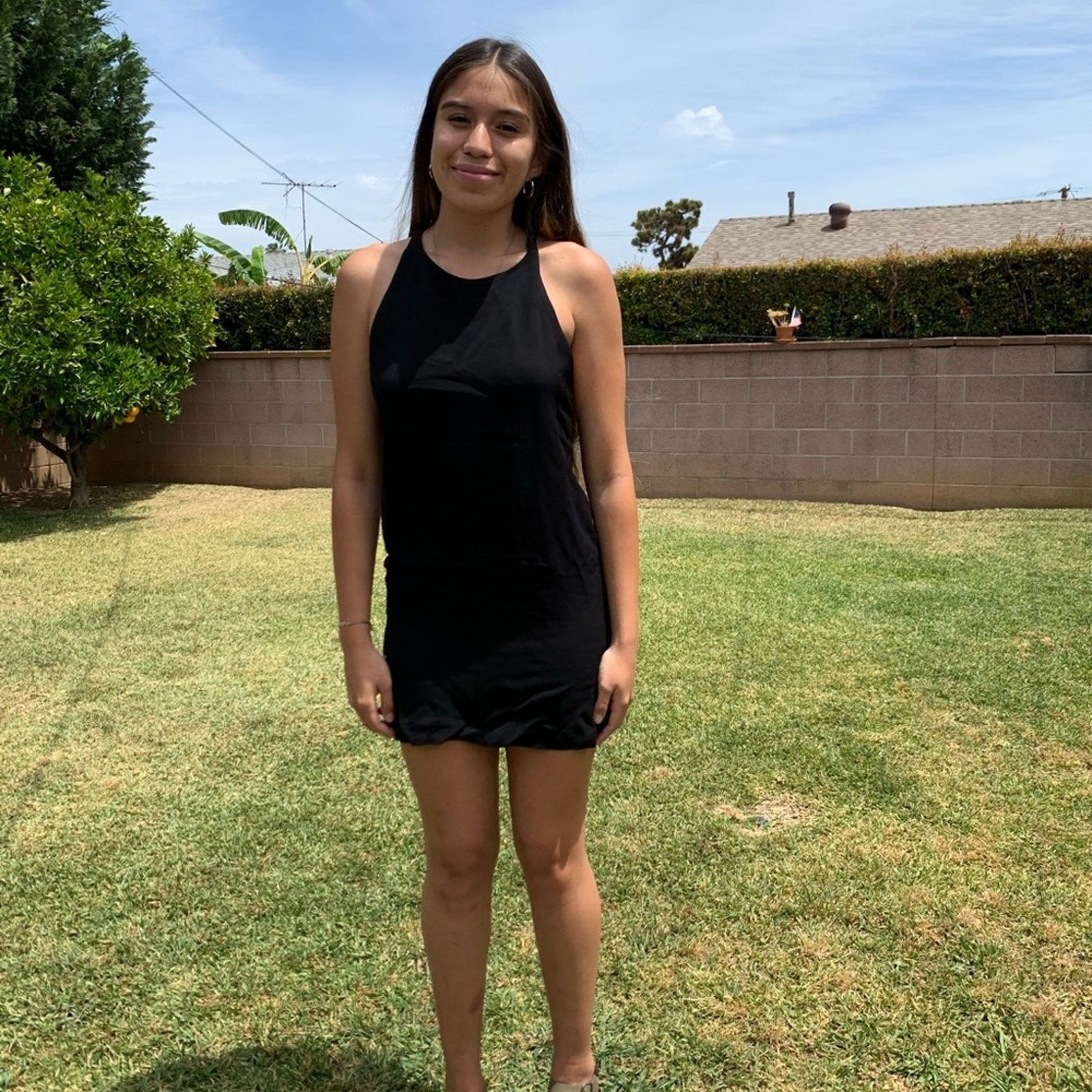 Zara Black Halter Linen Blend Mini Dress Size Small thumbnail 2