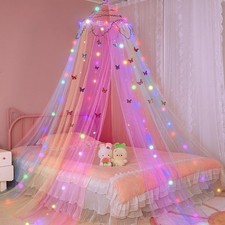Bed Canopy for Girls Room Bed Canopy Curtains with Led Lights Mosquito Net DI...