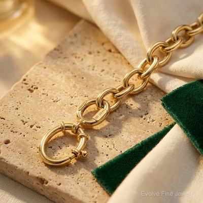 Ausgefallenes ovales Gliederarmband 14 Karat Gelbgold poliert