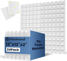 White Acoustic Panels 24 Pack 2"X12"X12" with 120 PCS Double-Side Adhesive - Sou
