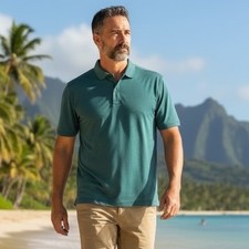Tommy Bahama Mens Seven Seas Polo Shirt Teal Blue ST227946TX Size L NWT