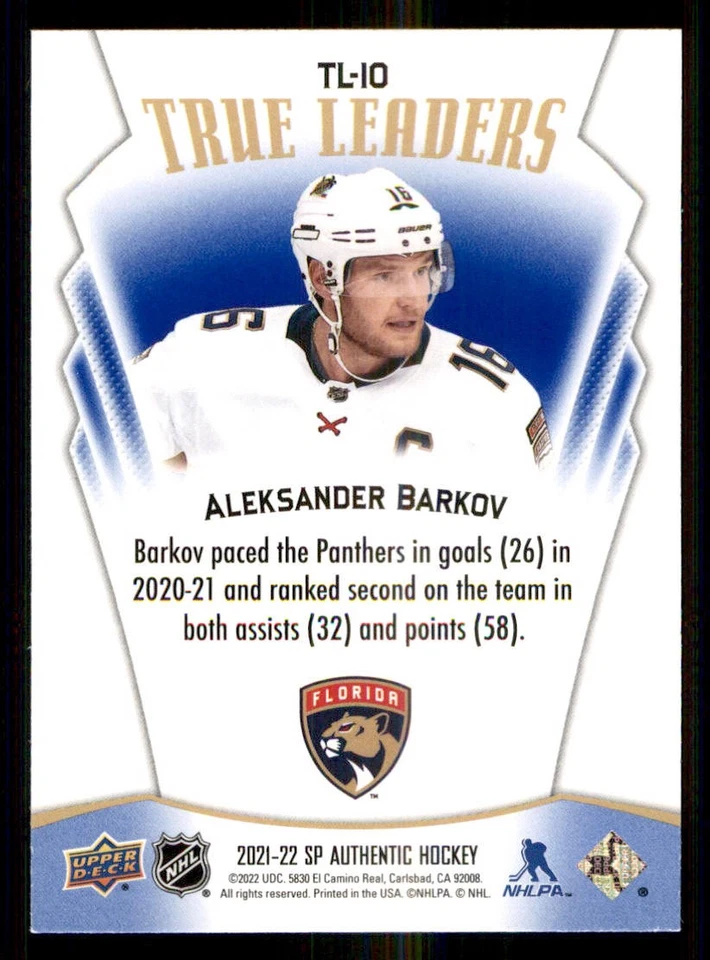 2021-22 SP Authentic True Leaders Blue #TL10 Aleksander Barkov - Image 2 of 2
