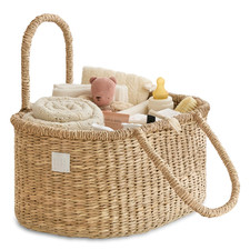 Premium Baby Diaper Caddy Organizer - Artisan-Made Seagrass Basket with Cotton D