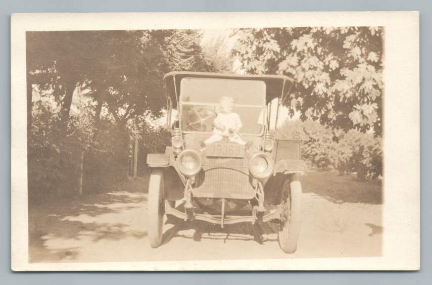 Child Posing on Elmore Car RPPC Antique Early Automobile Real Photo