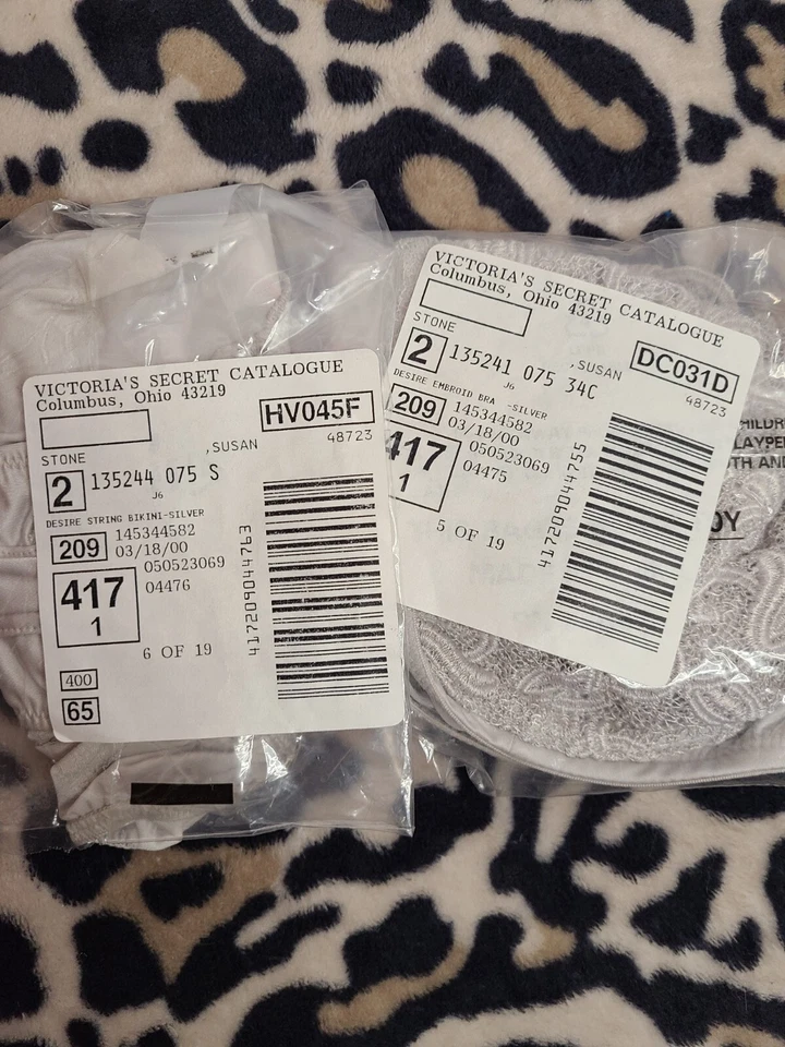 Новый винтажный Victoria's Secret желание вышитый бюстгальтер/трусики комплект 34C/sm - серебро - Изображение 2 из 4