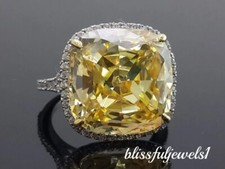 Cushion Cut 4.55CT Genuine Citrine Split Shank Halo Ring 14K Two-Tone Gold Over