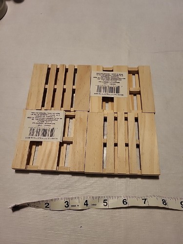 4 Pack Mini Wooden Pallet Beverage Coasters for Hot and Cold Drinks With Crate - Picture 2 of 5