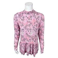 LOGO by Lori Goldstein Printed Sweater knit Mock Neck Top Mauve Orchid Medium Sz