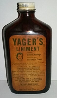 Yager's Paper Label Liniment Bottle, approx 5 5/8'' tall X 2 3/4'' wide