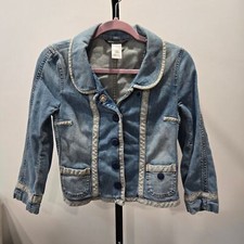 Marc Jacobs Denim Jean Jacket Baby Doll Collar Blue Snap Closure Size 4