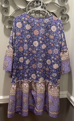 Dress Rusty Dusty Floral Flower Power 3/4 sleeves Boho Hippie Mini Sz 1XL