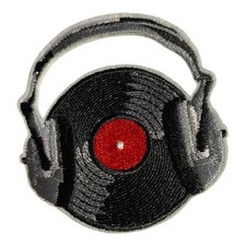 DJ RECORD WITH HEAFPHONES  SO COOL Iron On Patch  ONE FREE MUSIC STICKER