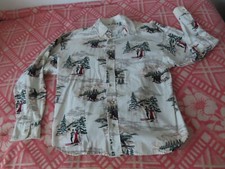VTG 80s Garnet Hill USA Twill Button Up Shirt Ski Motif Pattern Small Skiers
