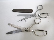 Vtg Pair Scissors Gingher Chrome Sewing Brazil Wiss NJ Pinking Shears