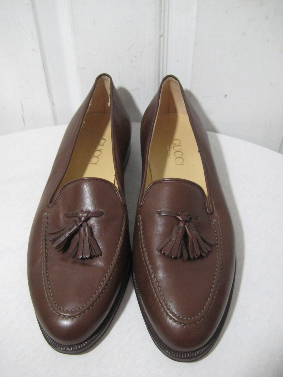 GUCCI Brown Leather Tassels Loafer Shoes Men display picture 3