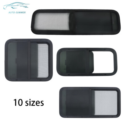 24''~48''W × 15''~22''H Universal RV Window w/Trim Ring Black Horizontal Sliding