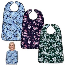 Adult Bib for Elderly Waterproof Flower Printed Clothing Protector for Men Women