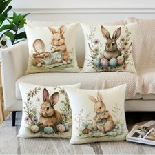 4 Piece Vintage Floral Bunny Throw Pillow Cover Easter Decoration