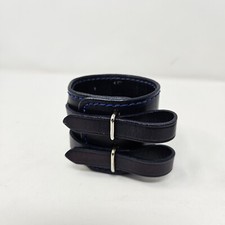Blue Leather Bracelet Adjustable Punk Wide Wrist Wrap Cuff Wristband Bangle