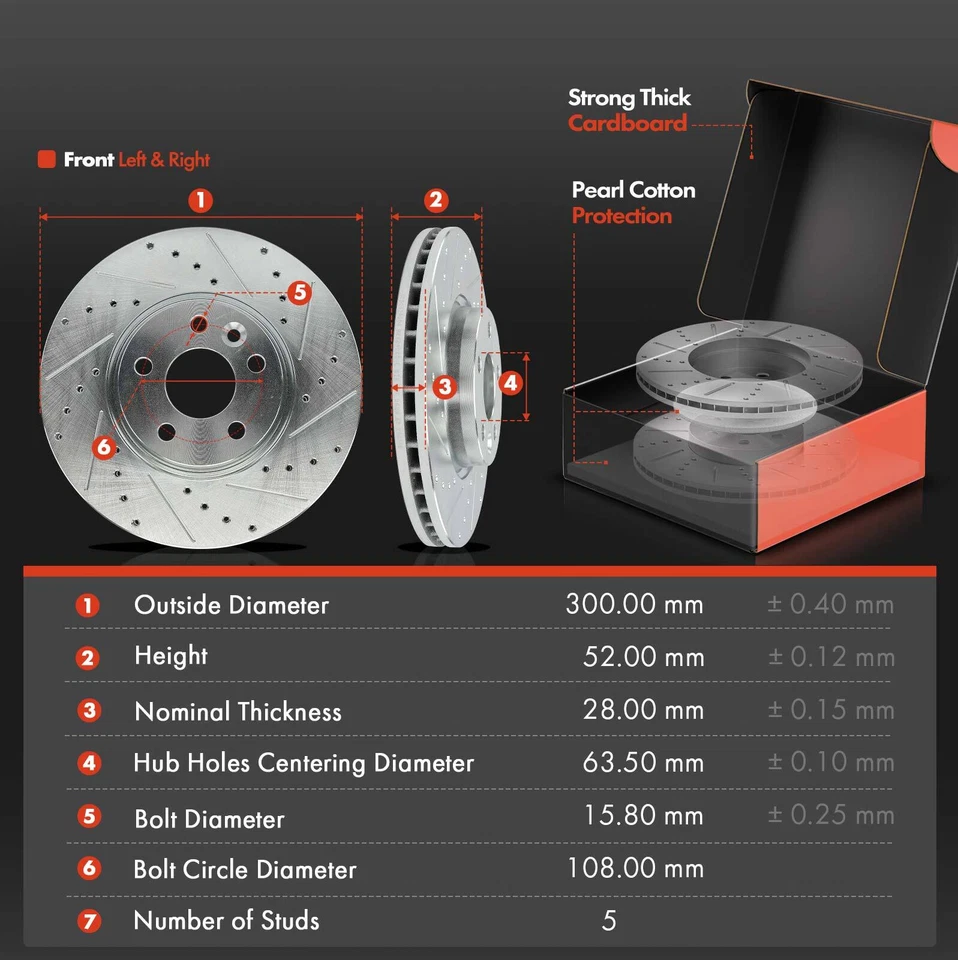 6x Front Drilled Brake Rotors +Ceramic Brake Pads for Volvo S60 S80 Land Rover - Image 2 of 4