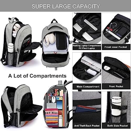 Backpack for Men, Extra Large Travel Laptop Backpack Work Bag with USB