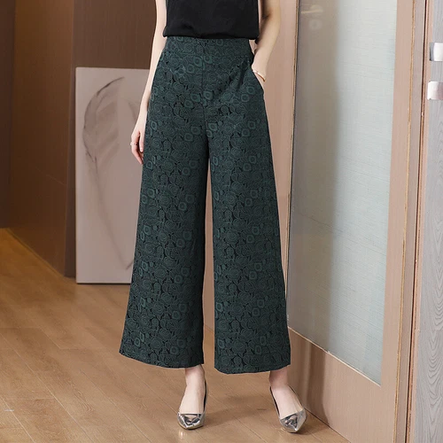 Womens Fashion Floral Wide Legs Casual High Waist Loose Straight Trousers Pants - Picture 8 of 15