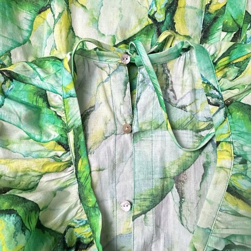 LD+CO Melbourne dress sz M 100% cotton green watercolor midi A-line arty summer. - Picture 9 of 11