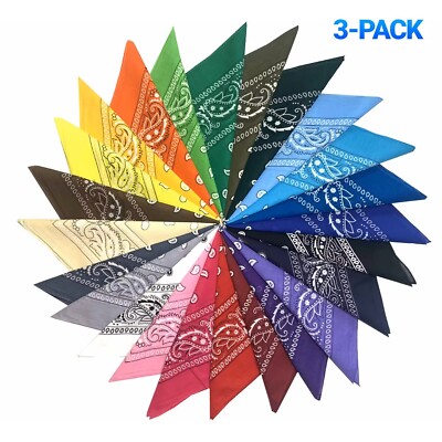 3-Pack Bandana 100% Cotton Paisley Print Double-Sided Scarf Head Neck Face Mask