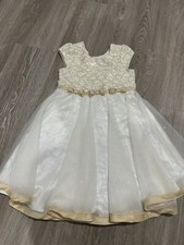 JOAN MICHELLE GIRLS OCCASION DRESS Ivory Golden Trim Size 4 Christmas Holiday