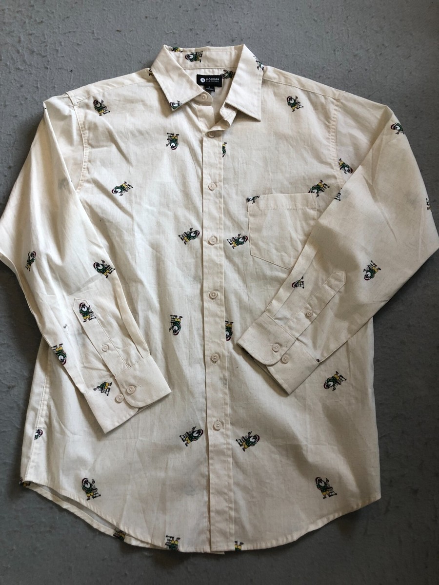 こっとん Grilling Santa Button Down Haggar Mens Small Shirt Cream Long