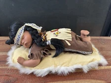 Unknown Brand Native American/Indian Girl Sleeping Porcelain Doll Laying on Pad