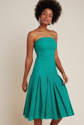 anthropologie maeve strapless smocked midi dress Maeve Strapless Smocked Midi Dress