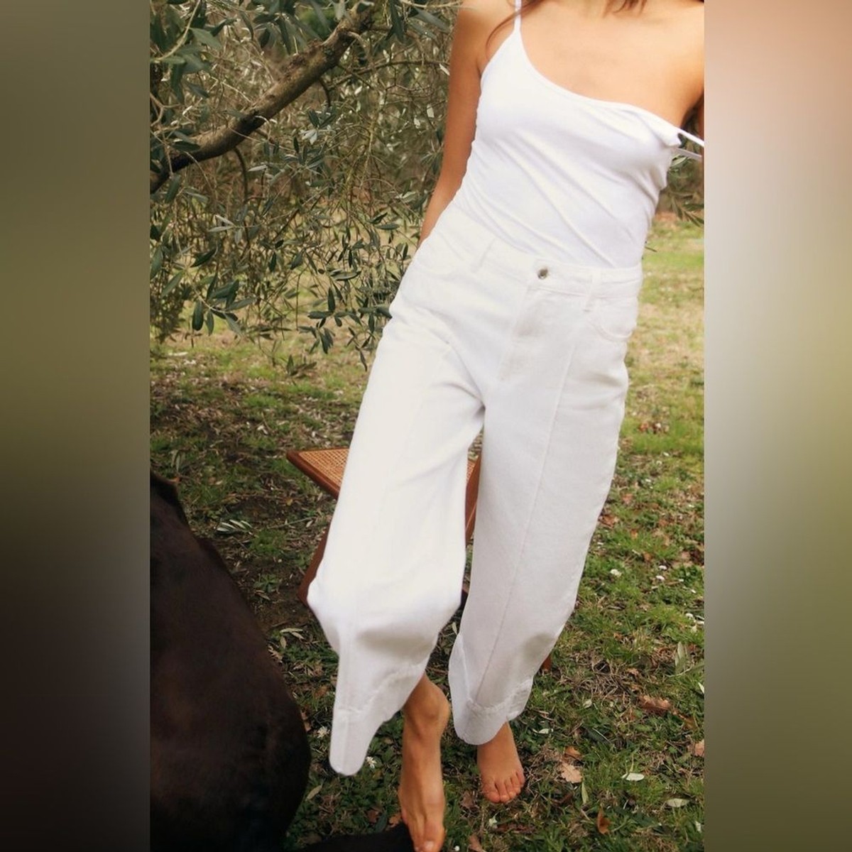 Zara CROP WIDE LEG FRONT SEAM WHITE JEAN. Size: 2 | eBay