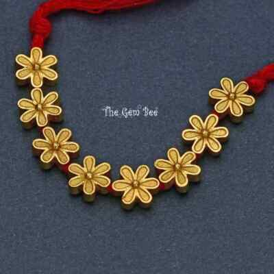 6mm 18k Solid Yellow Gold Fancy Daisy Flower Design Spacer Finding Beads 2'' (8)