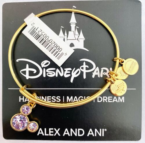 New Disney Parks Alex and Ani Mickey Icon June Birthstone Gold Bracelet - Picture 1 of 4
