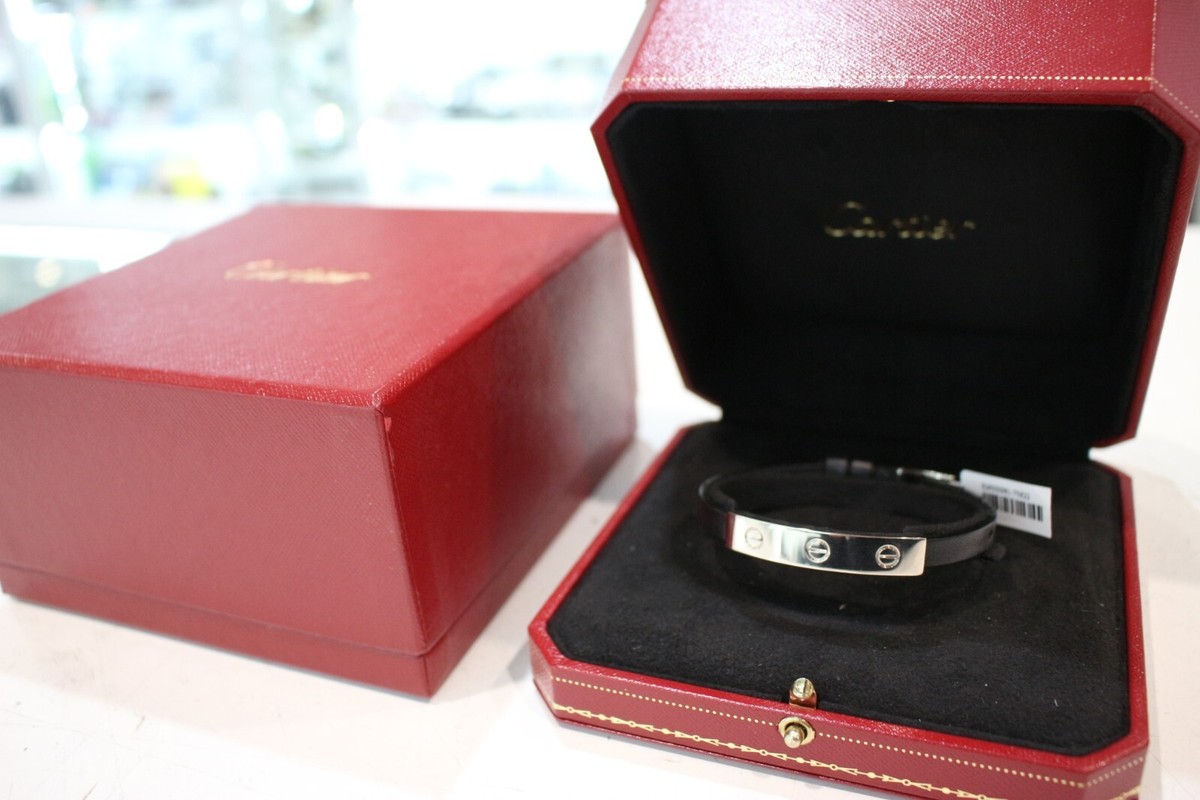18kwG  AU75018K Cartier® Love Bracelet Leather Band 18K White Gold Leather Au750