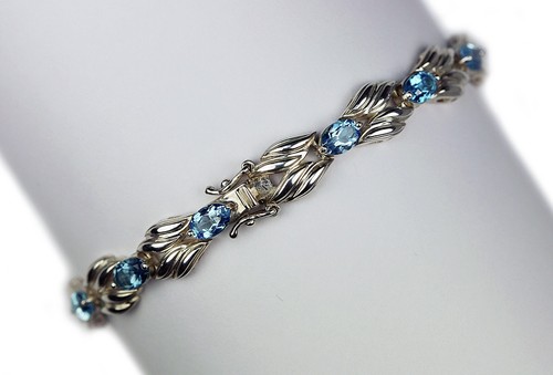925 massives Sterlingsilber Himmelblautopas OVAL 6x4 mm Tennisarmband 7,0 Zoll - Bild 2 von 3
