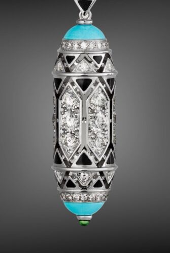 Amazing Cartier High Jewelry 18K White Gold Diamond Turquoise Enamel Earrings - Picture 2 of 3