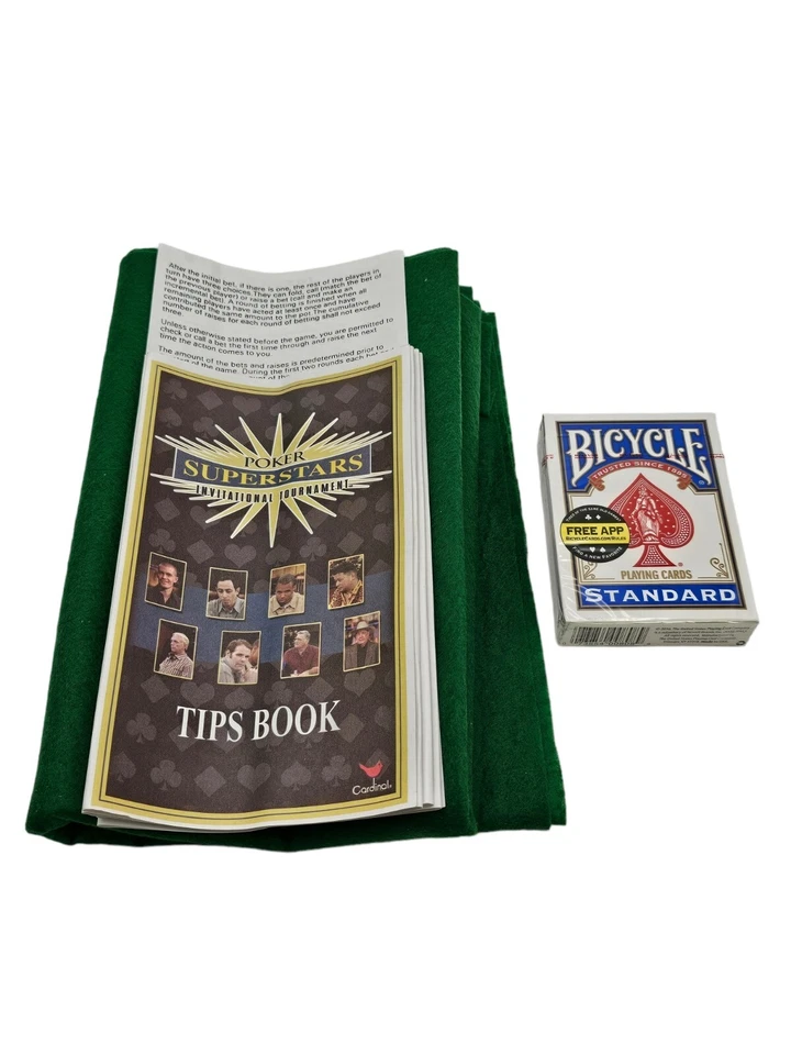 Texas Hold Em Poker Set Tin 200 Chips Felt Playing Mat Poker Cards New Open Box - Image 4 of 4