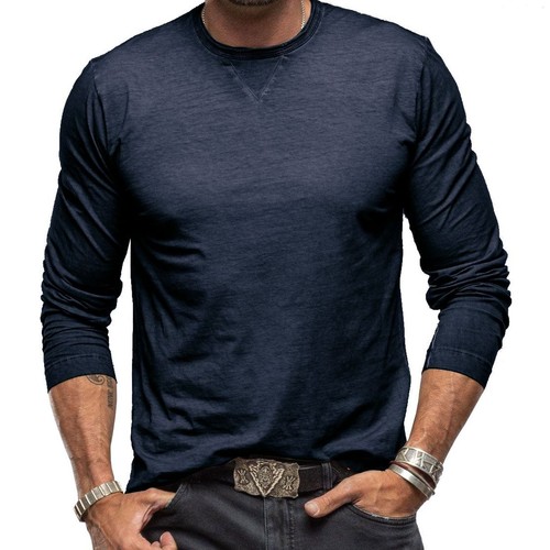 T-shirt uomo slim fit manica lunga girocollo casual elasticizzata blusa autunno - Foto 26 di 61