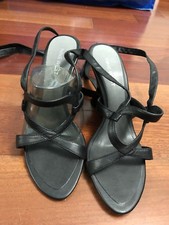 Nine West Georginar Black Leather Open Toe Strap Wedding Wedges Dress Size 7 NEW