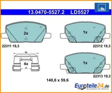 Brake pad set, disc brake ATE ceramic ATE 13.0470-5527.2