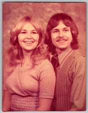 Vtg Color Snapshot Smiling Young Couple 70s Fashion Hair Vest Ribbed Top 1970s