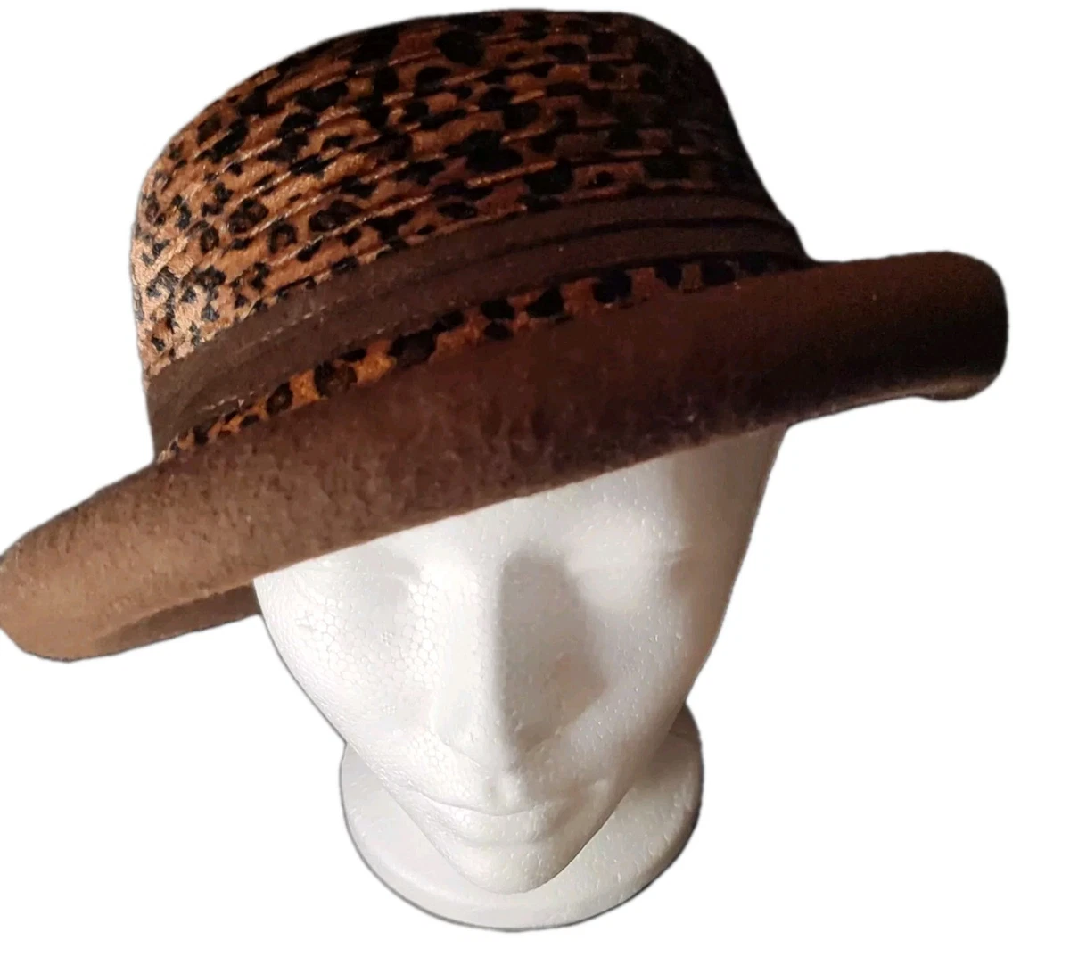 DONNA VINCI COUTURE 100% WOOL FELT FUR USA BROWN TAN LEOPARD PRINT HAT POMS EUC Leopard 100% Wool Vintage Hats for Women for sale | eBay main image 3